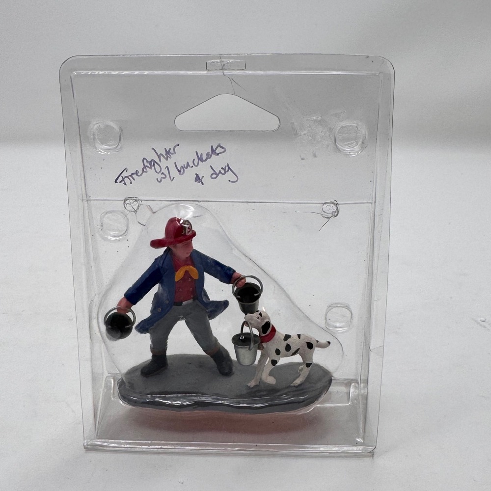 Lemax Firefighter with Buckets and Dog Figurine Collectible Hand Painted
